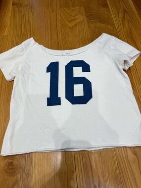 Brandy Melville White Tee with Navy '16 Print